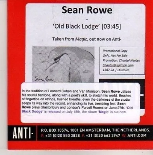 (CM476) Sean Rowe, Old Black Lodge - 2011 DJ CD