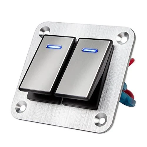 Waterproof Toggle Switch Panel 2 Gang Aluminum Rocker Switch Panel 12V/24V On...
