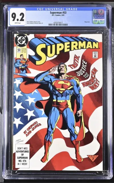 Superman #53 ~ CGC 9.2 ~ 1991 DC Comics ~ Ordway And Janke ~ Flag Cover