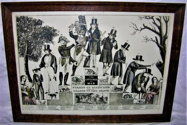 Original N. Currier Print Framed STAGES OF MANS LIFE FROM CRADLE TO THE GRAVE