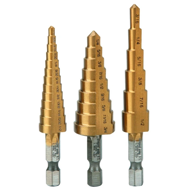 Titanium High Speed Steel Step Bit Set 3 Pc