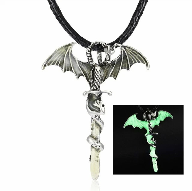 Vintage Glow In The Dark Green Dragon Cross Pendant Necklace Men Jewelry Gift