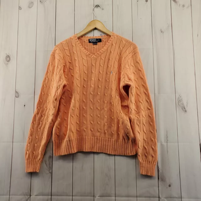 POLO Ralph Lauren Sweater Womens Small Pullover Long Sleeve Orange Cable Knit