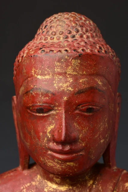 18th Century, Shan, Antique Burmese Wooden Seated Buddha 2