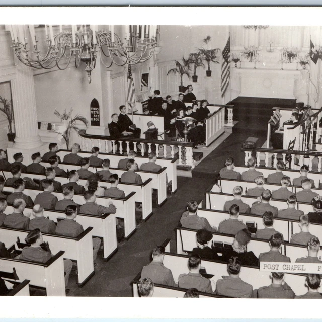 c1940s Fort Benning GA RPPC Church Post Chapel Military Real Photo Postcard A100