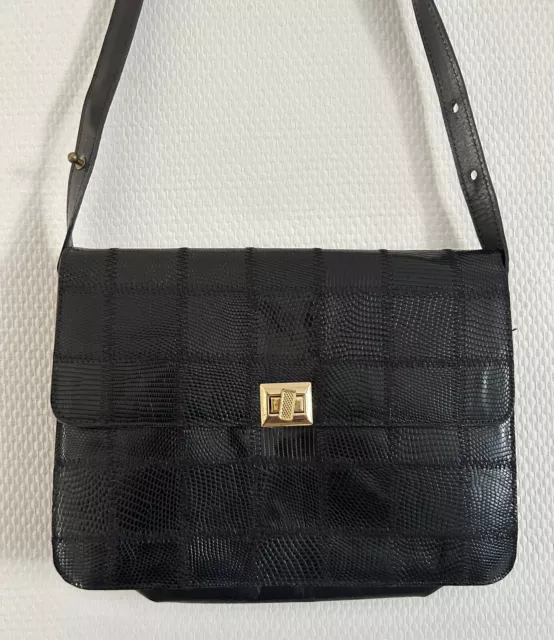 Ancien Vintage Magnifique Sac À Main En Cuir Noir Année 50s Bon État