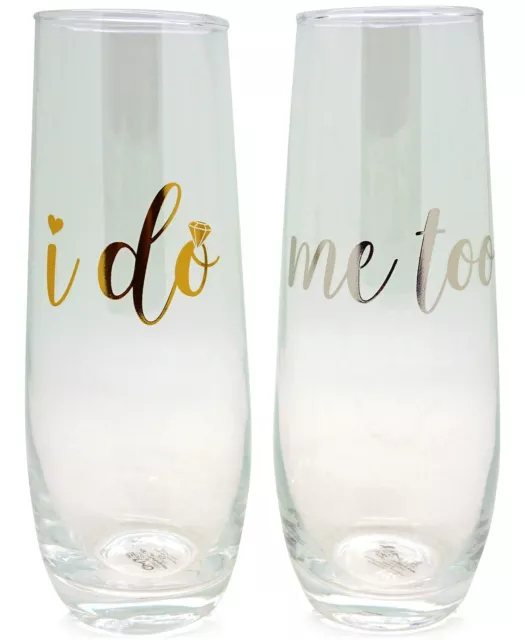 TMD Holdings "I do, me too" 8oz Stemless Flutes, Set of Two