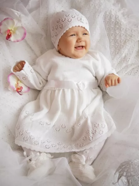 Taufkleid für Mädchen Baby Set Mütze und Kleid Strickkleid mit passender Mütze