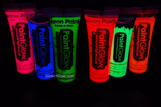 Paint Glow 10ml/.34oz UV Reactive Face and Body Paint- 6 Pack (FREE UV light)