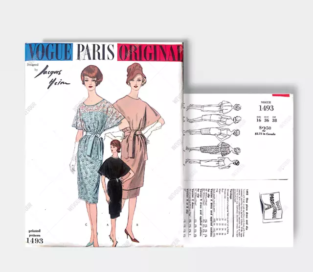 VOGUE PARIS ORIGINAL c.1950 Pattern Jacques Heinz Evening Slip and Dress #1493