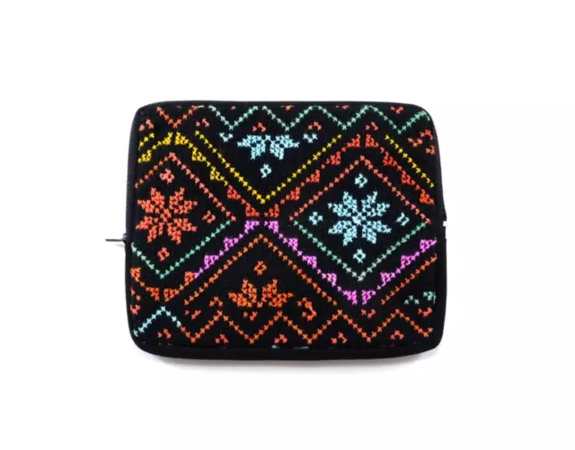 Handmade Women Embroidery Zipped Clutch Bag with Dark Flower