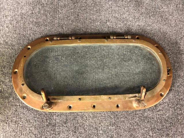 Vintage Antique 21" x 11" Ship Boat Oval Brass Porthole Window
