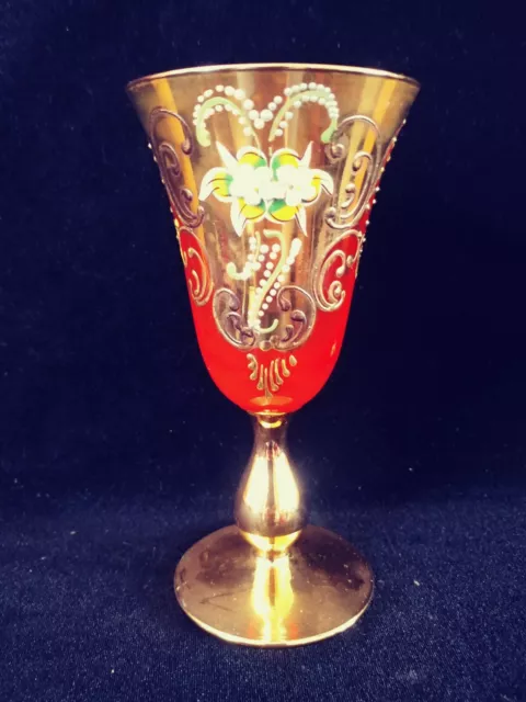 Gorgeous Vintage Murano Tre Fuochi Orange Venetian Wine Glass