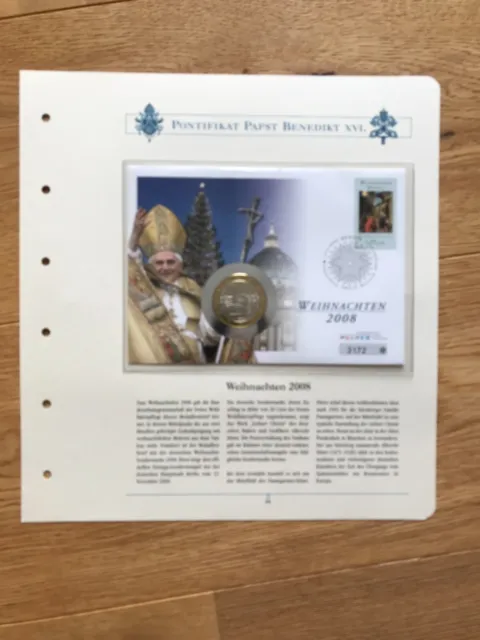 Papst Benedikt XVI. Gedenkmünze Brief mit Briefmarke Weihnachten 2008