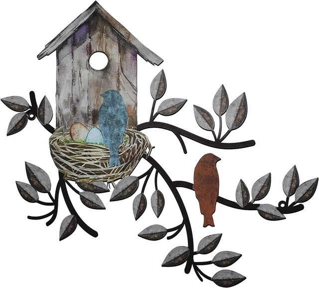 Birds Wall Decor Metal Tree with Birdhouse Wall Art Hanging Outdoor Wall Art Met