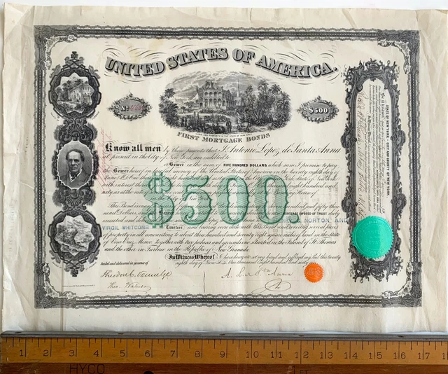 RARE Original 1866 MEXICO SANTA ANA BOND AUTOGRAPH Priced to Sell!