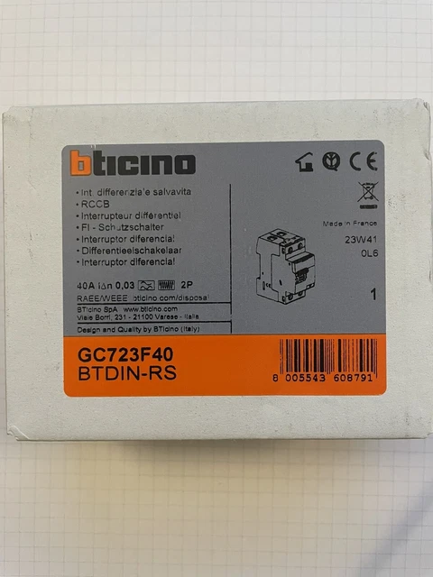 Btdin - Differ Puro F 2P 40A 3 ( BTICINO cod. GC723F40 )