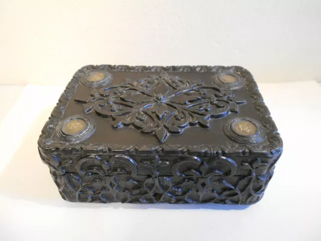 Ancien Coffret Bijou Pieces Monnaie Ottoman Turque Chinois Toile De Jouy Miroir