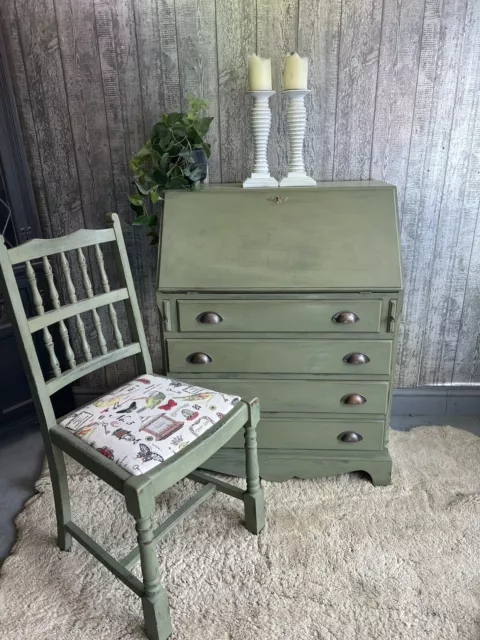 Vintage Shabby Chic Hand Painted Writing Bureau Desk & Chair Annie Sloan