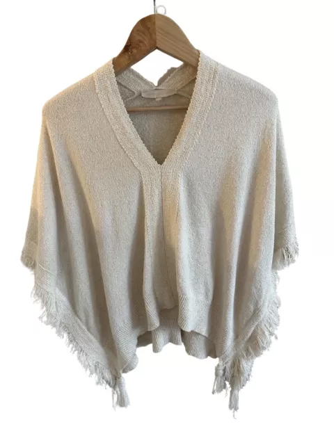 VANESSA BRUNO Cream Cotton Fringe Knit Poncho Jumper S/M  Near New worn once