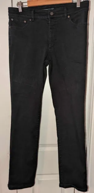 RALPH LAUREN Womens Sz 12 Black Dark Wash Jeans Premium Straight Leg High Rise