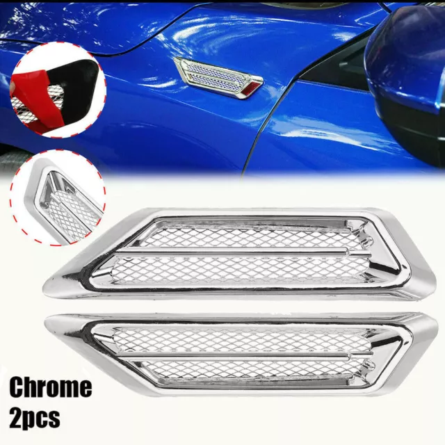 2x Plastic Chrome Car Air Flow Fender Side Vent Decor Auto Stickers Accessories