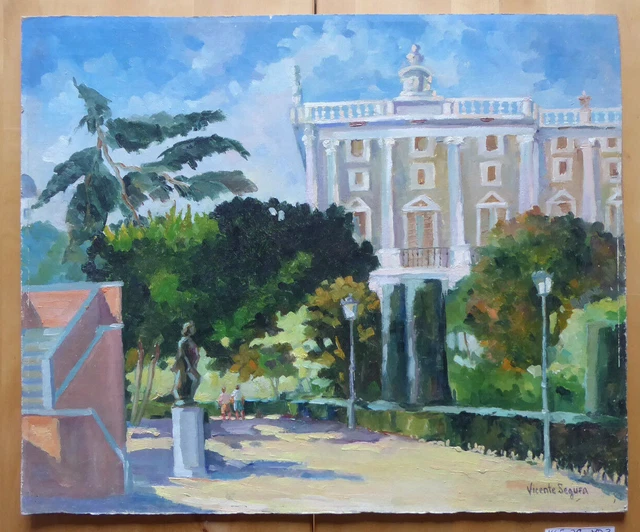 Vicente Segura (1930-2015) Cuadro Óleo Vista Jardines Sabatini de Madrid MD3