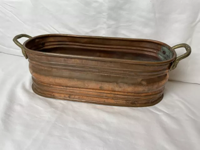 Vintage Oval Copper Planter With Handles 14” Long.