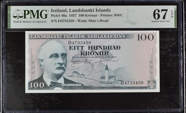 Iceland 100 Kronur 1957 P 40 a Superb Gem UNC PMG 67 EPQ TOP POP