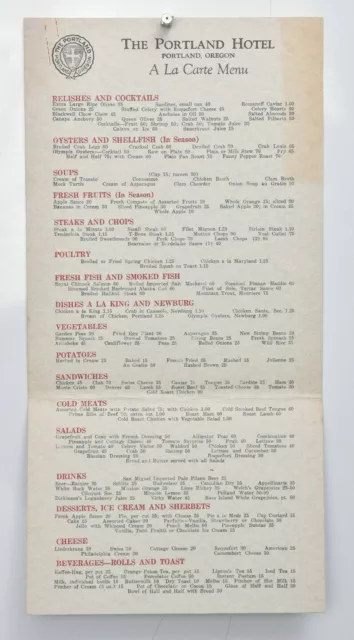 c. 1915 The Portland Hotel Menu-Portland OR-Pacific Northwest Restaurant