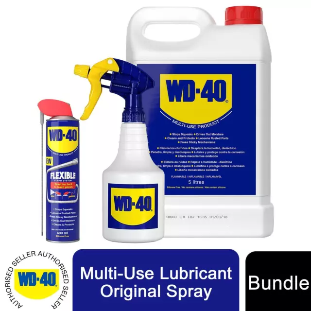 WD-40 Multi-use Lubricant 5 Litre, Spray Bottle & Flexible 400ml Metal Straw