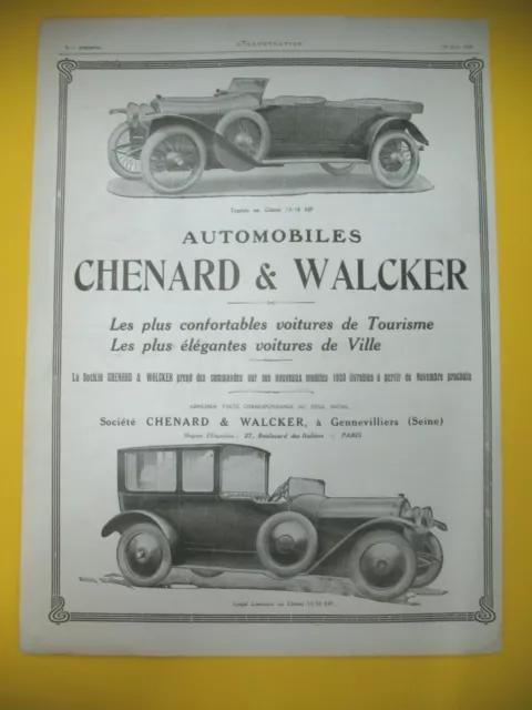 1919 Chenard & Walker Car Coupe & Torpedo Press Advertisement