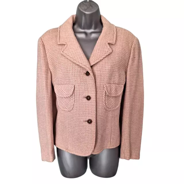 DIGBY MORTON Tweed Jacket Rare Vintage 40s 50s Pink Cream Pockets Size 16 *10/12