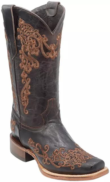 Ladies Genuine Leather Square Toe Embroidered Brown Boots - Handcrafted Quality