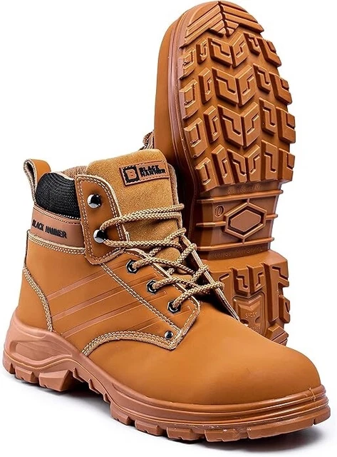Shell Work Boot MENS LEATHER SAFETY Work Boots Steel Toe Cap Work Shoe Leather Brown ...