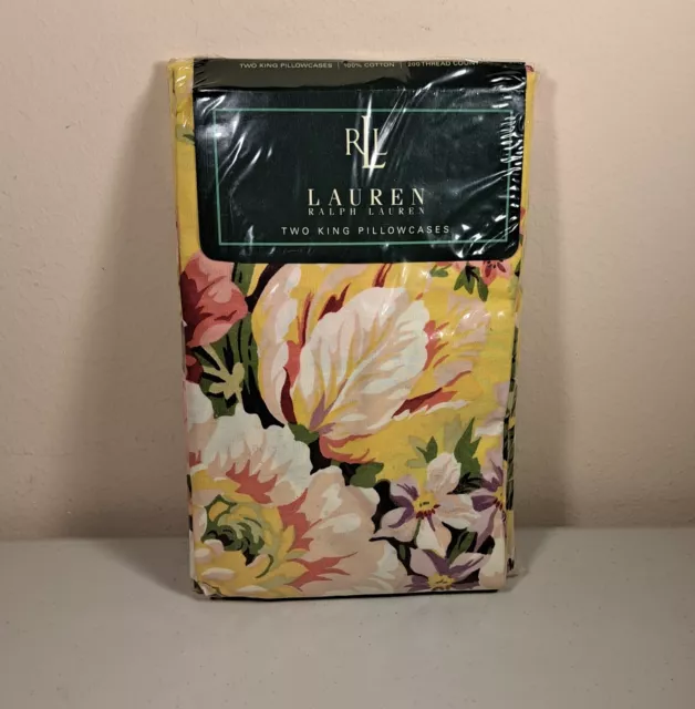 Juego de 2 fundas de almohada Ralph Lauren Sophie Brooke amarillo floral King NUEVAS