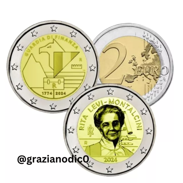 Prevendita 2 Euro Commemorativi 2024 Italia+Capsule G. Finanza Rita L.montalcini