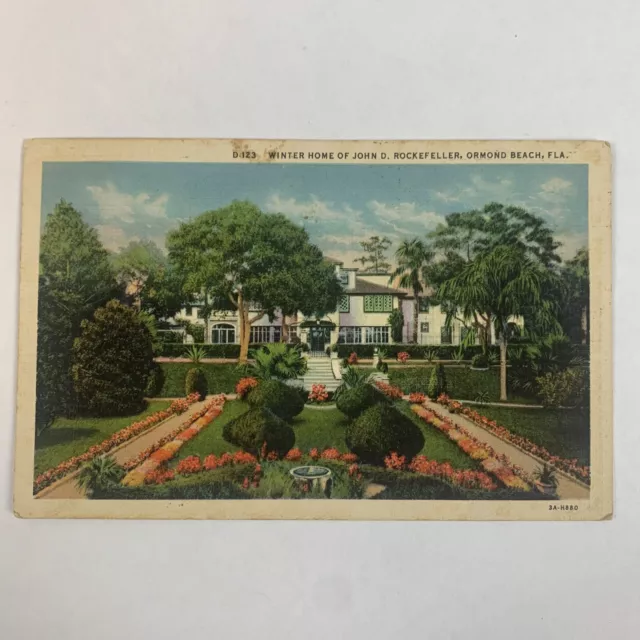 Postcard Florida Ormond Beach FL Rockefeller House Mansion Linen 1936 Posted