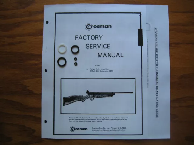 Kit d'étanchéité CO2 Crosman 160 167 - Manuel d'entretien d'usine - Instructions - Guide