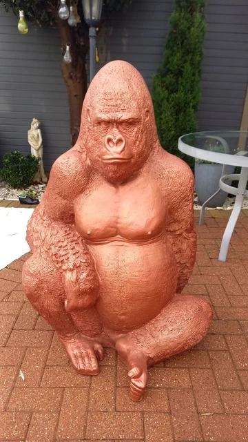 Huge Life-size Fibreglass Sitting Gorilla Figure Rose Gold