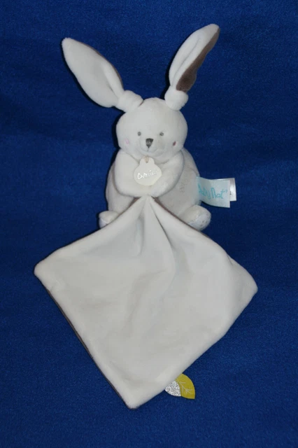 Babynat Baby Nat Doudou Lapin Gris Mouchoir Blanc Gris Marron Oreilles Noue Kom9