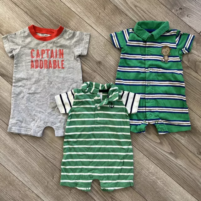 lot of 3 baby boy 3 month short sleeve short one piece green, gray 