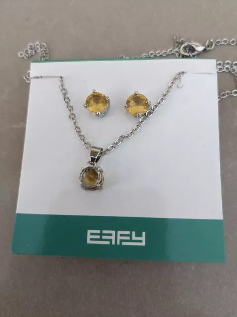 Effy Silver Tone Yellow Necklace and Earring Set Princess Cruises 19"