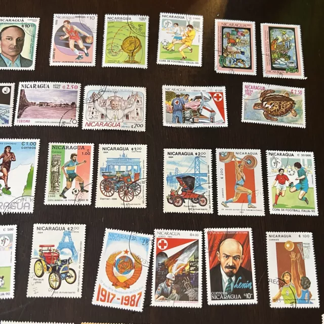 Great Lot Of 50 Different Nicaragua Stamps Red Cross, Old Cars, Soccer & More #1 3