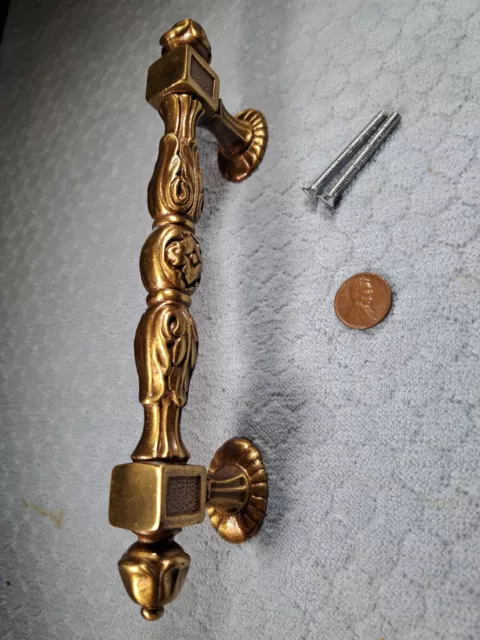 Ornate Door Drawer Handles Pulls Small Brass NOS