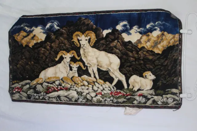 Vtg Alaska Tapestry Goat Dall Sheep Ram Made In Italy Wall Hanging Horn Herd