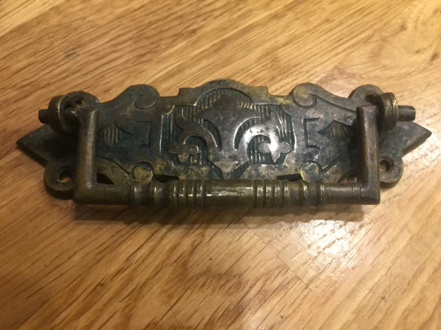 One only - Antique Vintage Reclaimed heavy brass drawer handle.