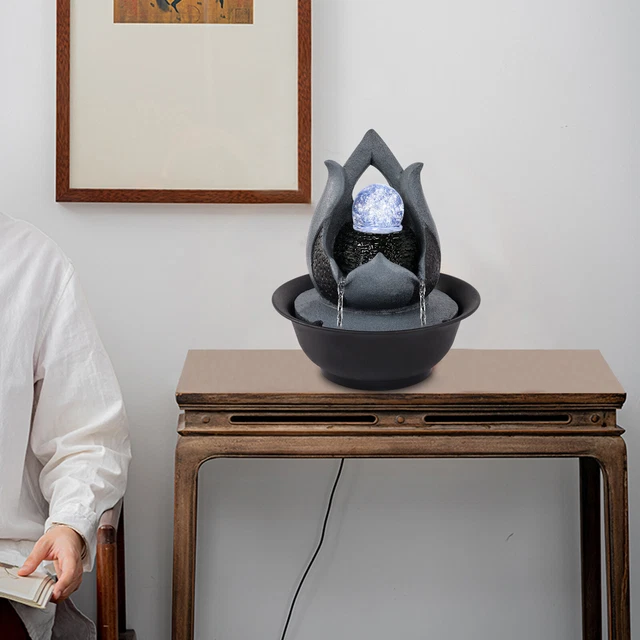 Zen Tischbrunnen Mit LED Licht & Nebel - Feng Shui Wasserfall Mit Drehender Kugel