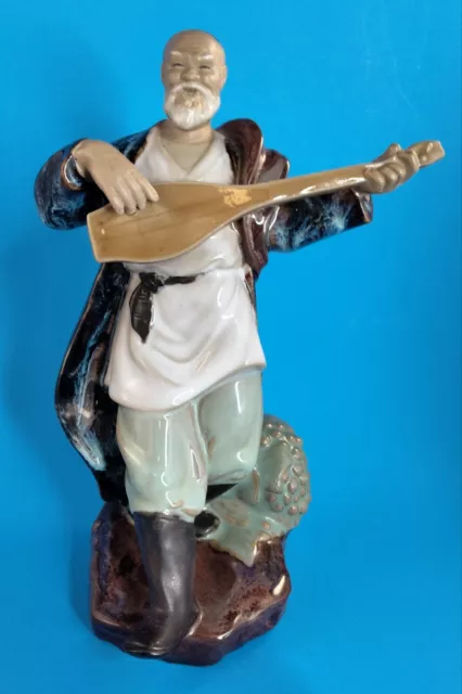 Vintage Shiwan Artistic Ceramic Factory Chinese Mudman Figurine Man playing Pipa