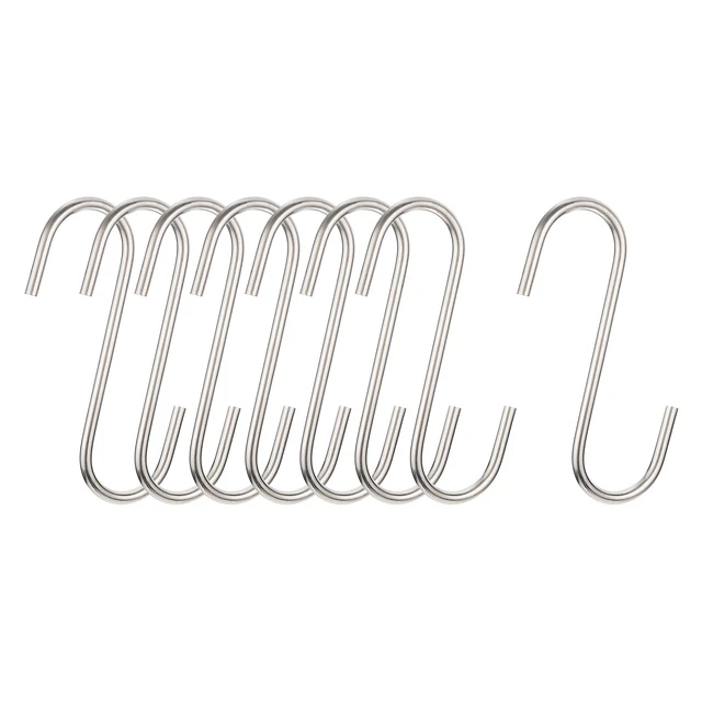 S Hanging Hooks, 5inch(120mm) Extra Long Steel Hanger, Matt Silver, 8Pcs